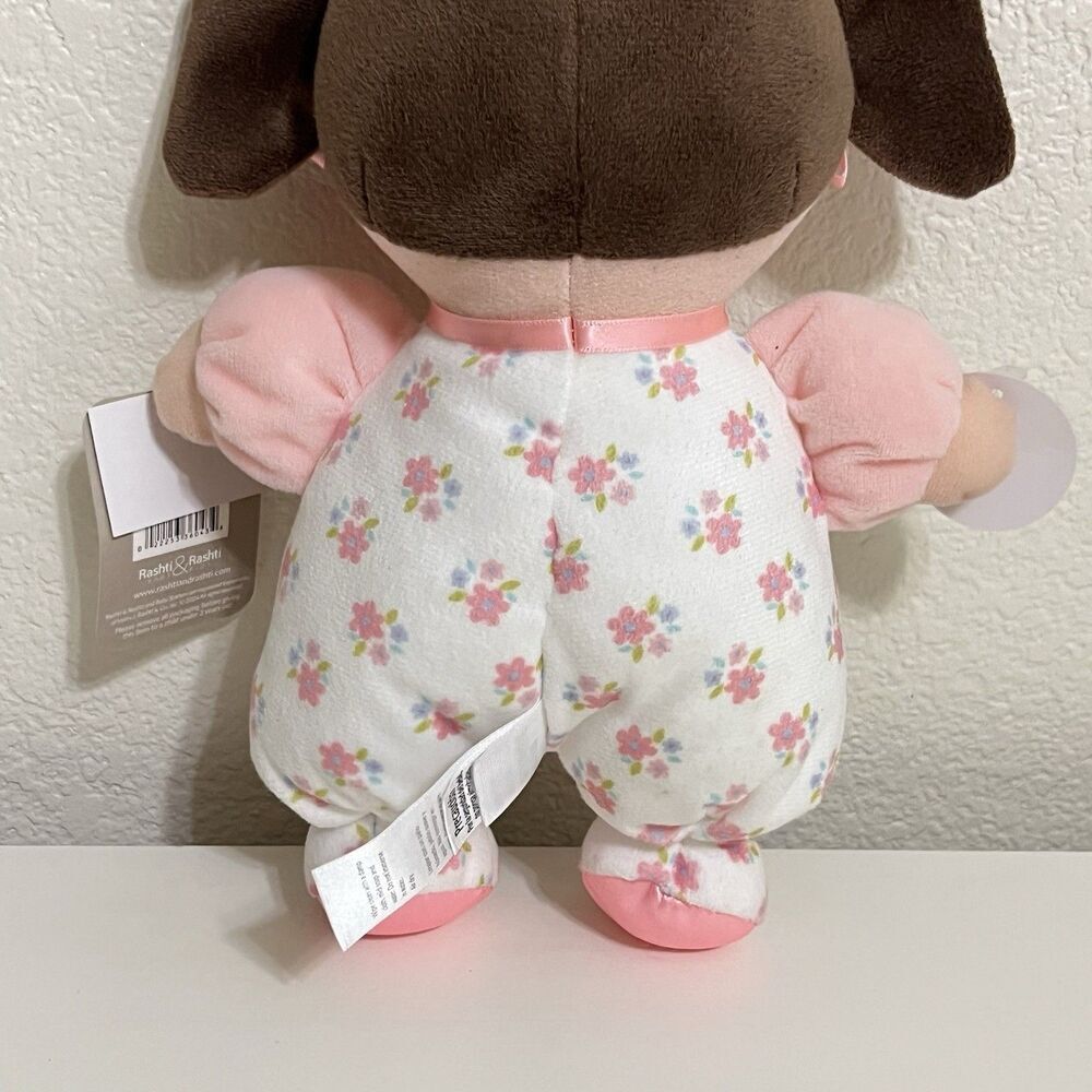 Baby Starters Plush Brunette Olivia Baby Doll with Rattle Lovey Pink Floral 10" - Picture 9 of 10